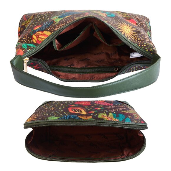 Green Costal Print Sling Hobo & Cosmetic Bag Set for Women– Fabric Shoulder Bag - Picture 3 of 5